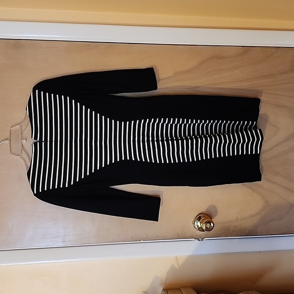 Cotton dress 3/4 sleeves Striped black and white - Picture 2 of 3